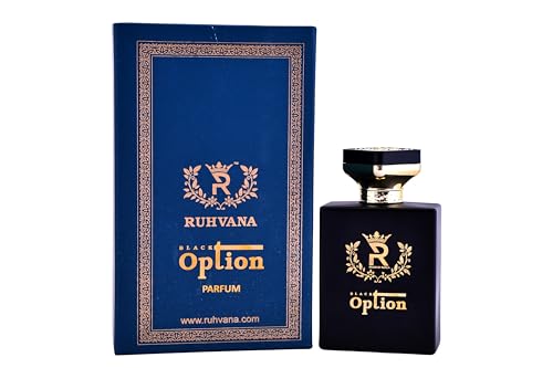 Image of Ruhvana's Option Black Perfume Spray for Women - 100ml Oriental Vanilla Long-Lasting Fragrance|Apparel Parfum| Fruity & Floral|vanilla, patchouli, cedar, and cashmere wood| Perfect For Gift|Eau De Parfum | Premium Long-Lasting Attar Perfume Oil for Daily & Special Use