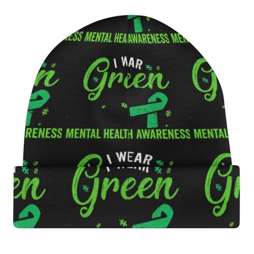 in May We Wear Green Mental Health Awareness Month Kids Beanie Hat for for Girls Boys Children Cap Winter Knitted Chemo Cancer Headwear Accessories Gifts Decoration4