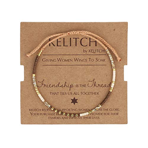 KELITCH Boho-Farbe Kristall Shell Perlen Freundschaft Armbänder Handgemachte Strand Armband Armreifen Schmuck Für Frauen (Kaffee 88M)