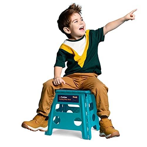 Image of Flottian 13 inch Folding Step Stool for Adults and Kids Holds Up to 300 lbs,Non-Slip Folding Stools with Handle, Compact Plastic Foldable Step Stool for Bathroom,Bedroom, Kitchen Ocean Blue,1PC