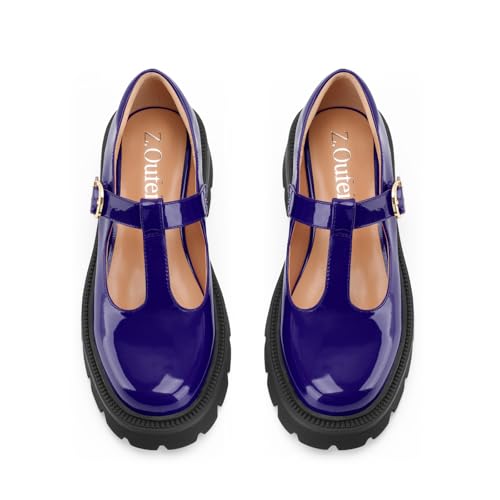 Women's T Strap Mary Jane Oxford Shoes Low Platform Chunky Heel Patent Leather Lug Sole Closed Round Toe Ankle Strap Comfortable Dressy Pumps3
