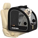 PAWZIDEA Portable Dog Crate for Car Travel, Collapsible Pet Travel Crates for Medium & Large Dogs, Enclosed Soft-Sided Car Kennel Carrier for Backseat, Secures w/Seatbelt & Headrest Strap, Chew-Proof