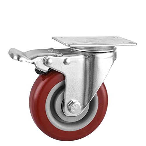 Roue universelle de 4 pouces avec frein et bandage PVC rouge double roulement