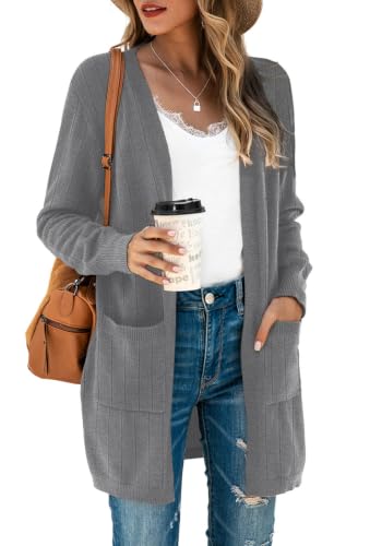 Image of Cardigan Sweaters for Women Long Sleeve Open Front Casual Knit Fall Coat Oversized Soft Outwear with Pockets