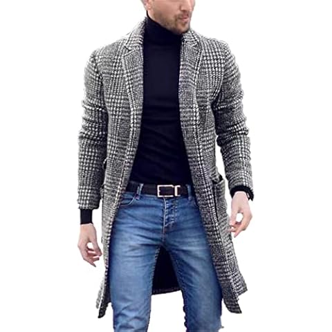 Suncolour Men's Grey Checked Woolen Overcoat Cover