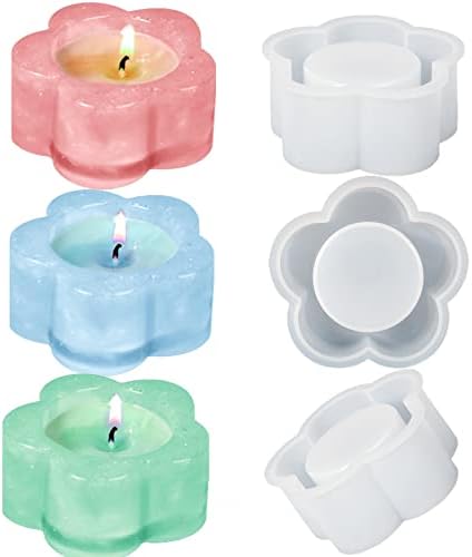 3PCS Resin Molds Flower Candle Molds for Making Candle Casting Resin Epoxy Silicone Molds, Candle Tea Lights Holder Molds Candlestick Soap Resin Molds 3D Plum Blossoms Resin Molds DIY Wedding Decor