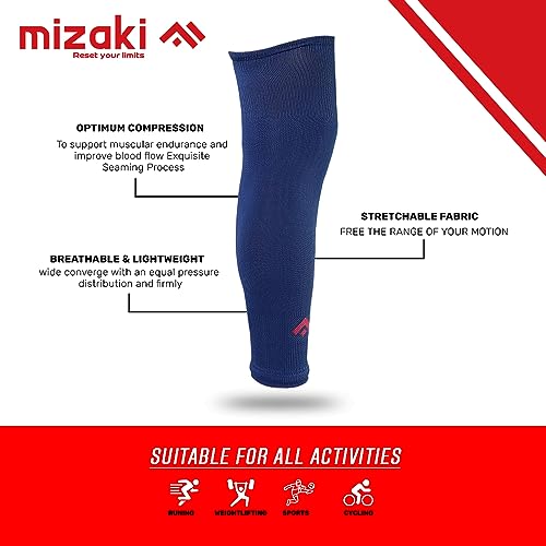 Image of Mizaki Anti-Slip Football Socks and Leg sleeve Combo Pack for Men & Women - Football Grip Stockings with Rubber Pad Grip Technology with UV Protection Leg sleeve
