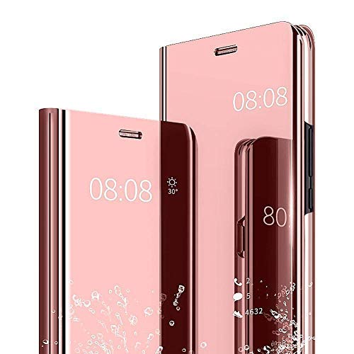 Galaxy J4 Case, AIsoar Galaxy J4 Cover Mirror Smart Clear View Window Flip Case Slim Multi-Function Mirror Case S-View Stand flip Folio Full Body Protection Cover for Samsung Galaxy J4 (rose gold)
