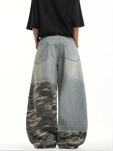 Image of DFGIGT Mens Baggy Jeans Wide Leg Denim Pants Y2k Loose Fit Streetwear | Hip Hop,Vintage 2000s,Jinco Jeans,Straight Leg,5 Pockets