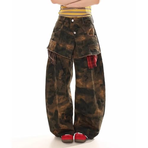 Barrel Jeans Men Camo Vintage Baggy Jeans Men with Side Pockets Y2K High Waisted Wide Leg Barrel Denim Pants4