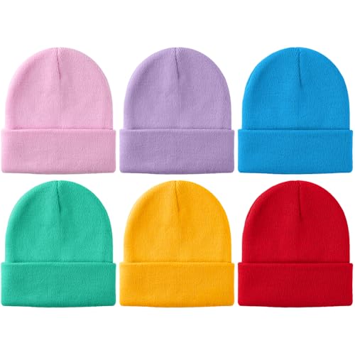 Glooarm 6 Pack Kids Beanie Hats Boys Girls Winter Hats Stretchy Acrylic Toddler Beanies Kid'S Cuffed Cap cover