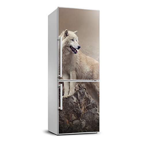 Película autoadhesiva para refrigerador 70x190 con diseño lavable de lobo en la roca 2