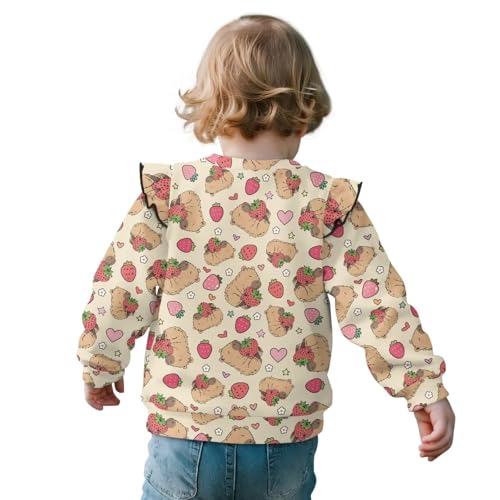 Toddler Girls Crewneck Sweatshirt Cute Ruffle Shoulder Long Sleeve Pullover Casual Shirts Top Kid Fall Clothes 1-8Y2