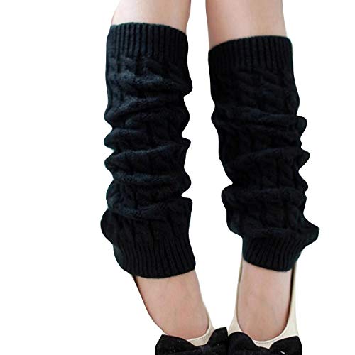 Women Juniors 80s Eighty's Ribbed Leg Warmers for Party Sports Knitted Crochet Long Sock Yoga Sport Ballet Accessories (Black, Free)