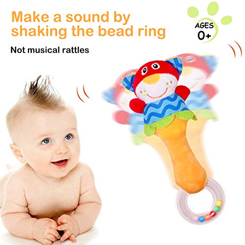 CHAFIN Baby Soft Rattles Sound Toys, Infant Handbells Early Development Hand Grip Baby Toys, Cute Stuffed Animal for 3 6 9 12 Months and Newborn Toddler Boy Girl Birthday Gifts (2 Pack)