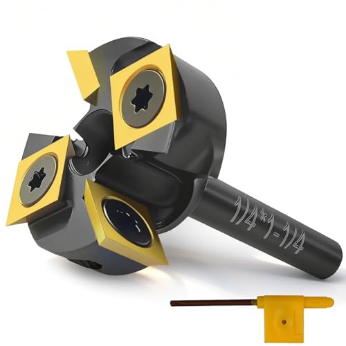 Slab Flattening Router Bit 1/4 Shank 1-1/4 Cutting Diameter 2+2 Titanium-Coated Flutes Carbide Inserts for CNC Spoilboard Surfacing Planing and MDF Surfacing for Slab Leveler Rabbeting