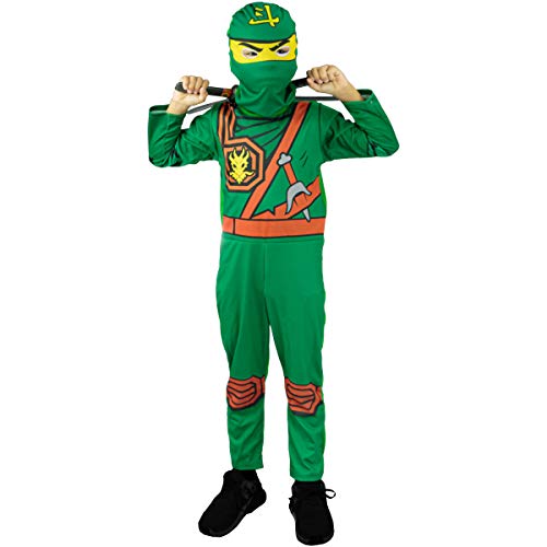 Fantasia Ninjago Infantil Verde Longo Com Gorro 2 a 12 anos (M 5-8 (100 até 119 cm de Altura))
