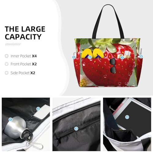 Beach Bags For Women Large Waterproof Sandproof Beach Tote Bag Lightweight Zipper Carry On Bag Lovely Strawberry Pool Bag For Gym Travel Vocation3
