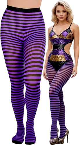 Image of ToBeInStyle Women's Thin Horizontal Stripe Opaque Tights Pantyhose - Regular or Plus