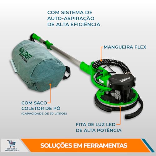 Lixadeira de Parede e Teto Elétrica Lx-e 850W 220v Nauber C/Aspirador Led Girafa Cor Verde e Preta 5