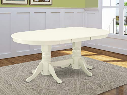 East West Furniture VAT LWH TP Vancouver Modern Dining Table an Oval Kitchen Table Top with Butterfly Leaf Double Pedestal Base 40×76 Inch Linen White