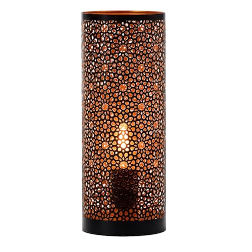 Lámpara de mesa pequeña oriental Naziha de 30 cm, pantalla color negro, lámparas marroquíes de metal, para mesita de noche moderna, vintage, diseño retro y rústico