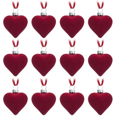 KI Store Red Velvet Heart Ornament 12pcs 1.6-Inch Decorative Hanging Ornaments for Valentines Day Decor Cover