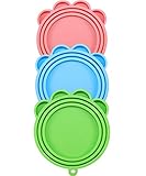 Vcalabashor Pet Dog Cat Food Can Lids Combo/FDA Safe & BPA Free Silicone Pet Can Covers / 3 Pack with 1 Scrubber & 1 Spoon