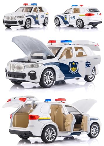 VARIYA ENTERPRISE® 1:32 BMW X5 Police Toy Car Metal Pull Back Diecast Car with Openable Door and Sound Light, Gifts Toys for Kids【 Multicolor 】