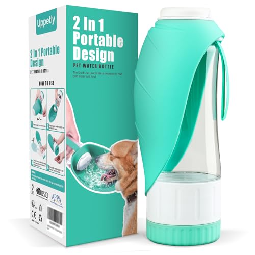 Dog Water Bottle, Pet Water Bottle with Food Container and Drinki...