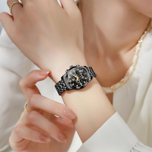 Image of OLEVS Women Watch Multifunctional Two Tone Watch Fashion Business Analog Quartz Ladies Watch Stainless Steel Waterproof Diamond Watch for Women