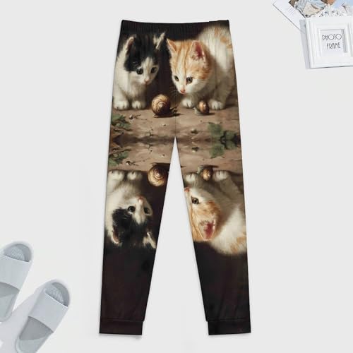 Cute Kittens Cats with Snails Men's Pajama Bottoms Sleep Lounge Soft Comfy Pants Sleepwear4