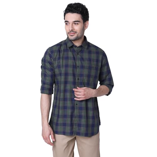 Image of J. HAMPSTEAD Cotton Slim Fit Checkered Casual Shirt for Men