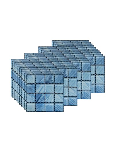 FBBULES 40 Piezas Pegatinas de Baldosas, Impermeable Papel Vinilo Adhesivo Pegatinas de Pared Azulejos Decorativos para Baño Cocina Mosaico Azul Oscuro (10 x 10 cm / 4 x 4 Pulgadas)