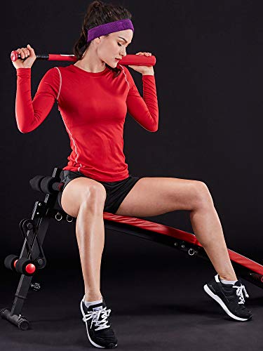 CADMUS Women's 3 Pack Running Compression Long Sleeve T Shirt,Balck,Red,White,X-Large