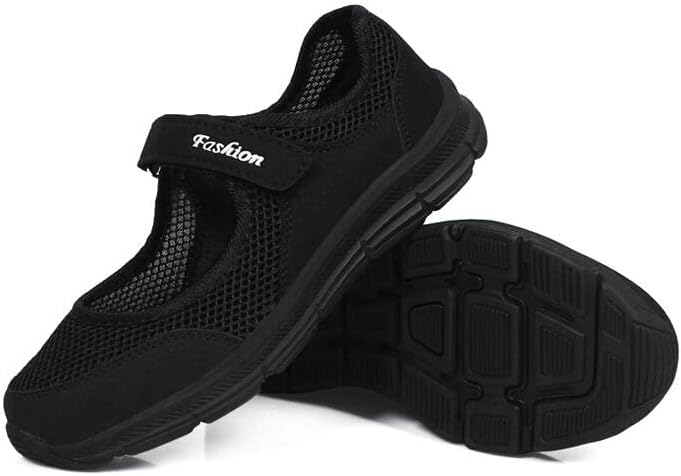 missfiona Womens Hollow Out Granny Walk Shoes Breathable Soft-Soled Mary Jane Flats Dance Shoes - Image 4