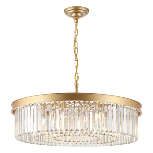 Image of Gold Crystal Chandeliers 30 inch Modern Round Chandelier Luxury Light Fixture