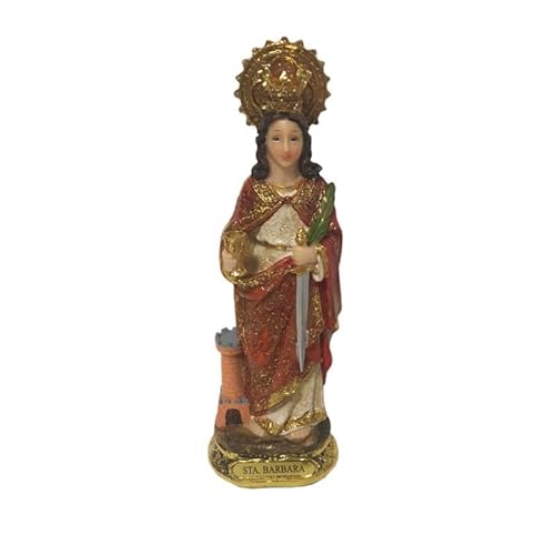 DRW Figura Santa Barbara de Resina Pintada a Mano 3x3x13 cm
