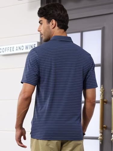 Pdbokew Men's Polo Shirts Short Sleeve Striped Golf Polo Shirt with Pocket4