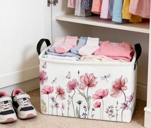 Image of Essme Rectangular Flower Basket,Girls Baskets Empty with Handles,Cute Baskets for Kids Room Decor,Boys and Girls, Gift Basket,(Flowers)