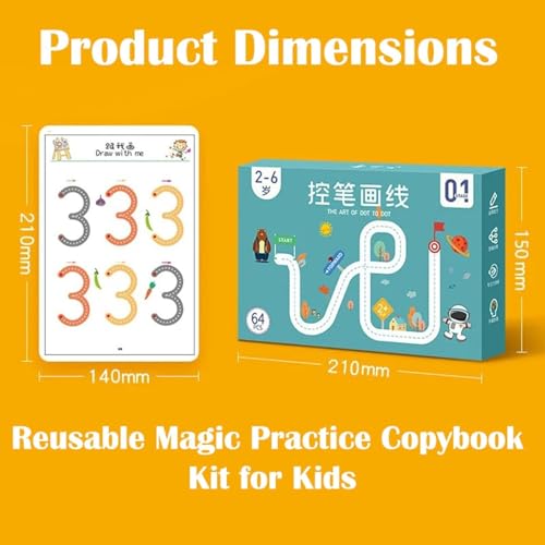 64 Pages Magical Tracing Workbook Set, Hand Writing Pen Control Training Book for Learning to Write The Alphabets & Numbers, Preschool,Home,Office A1 Offline (Magical Book)