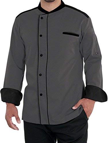 Men's Full Sleeves XL Grey Polycotton Black Piping Contrast Chef Coat