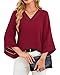 Lotusmile Bell Sleeve Tops, Work Tops Business Casual Formal Tops Office Wear V Neck 3/4 Sleeve Tops Blouses Dressy Casual Fashion 2024 Womens Red Top