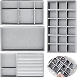 Cajones Para Muebles Ikea Bandejas de Joyería Juego de 4 Bandejas Organizadoras de Terciopelo Apilables para Cajones,Organizador de Pendientes Pulseras Anillos y Collares, Joyero para Cualquier Cajón o Tocador