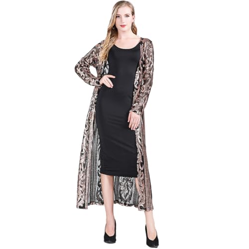 Image of Sparkly Cardigan for Women 1920s Sequin Cardigans Long Sequin Duster Blazer 20s Glitter Open Front Coat Cover Up Dress