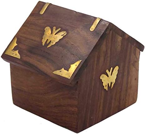 Wooden Piggy Bank Hut Shaped Decorative Wooden Money Bank, Handmade Money Bank for Kids Coin Saving Box Beautiful Indian Handmade Wooden Money Bank Coin Storage Bank, Safe Piggy Bank for Girls and Boy