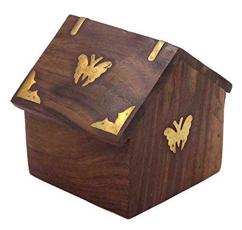 Wooden Piggy Bank Hut Shaped Decorative Wooden Money Bank, Handmade Money Bank for Kids Coin Saving Box Beautiful Indian Handmade Wooden Money Bank Coin Storage Bank, Safe Piggy Bank for Girls and Boy