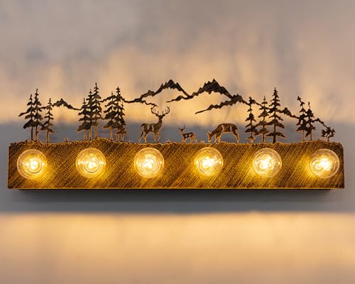 Image of TOCHIC Rustic Bathroom Light Fixtures, 6 Lights Large Farmhouse Bathroom Vanity Light Over Mirror Dimmable, Western Deer Sconces Wall Lighting for Mirror Cabinets, Powder Room, Living Room, 36 inchL