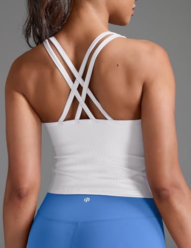 Image of HeyNuts Zeal Bras Longline Ribbed Medium Support Sports Bras, Crisscross Back Tank Tops with Removable Pads A-D Cups