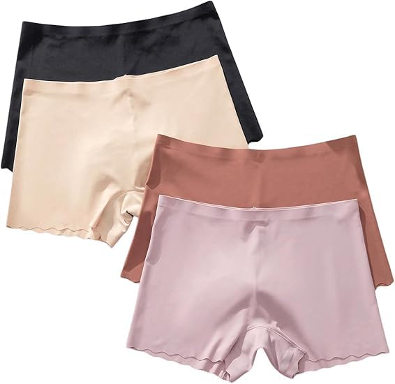 Women's 4 Pack Seamless Womens Boyshort Scallop Trim Boyshorts Underwear Mid Rise Panties Underpants-image-36